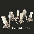 Set Of 4 Antique Wall Sconce Lights Edwardian Style Silver Plate Twin Arm Vgc