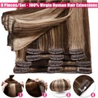 Clearance Clip In Real Human Remy Hair Extensions Full Head 8 Pieces Ombre Thick