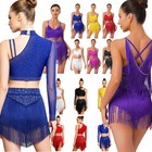 Us Womens Salsa Latin Dance Performance Costume Set Crop Top With Tassels Skirts