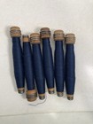 Vintage Dark Blue Wrapped Bobbins  Textile Spools  Industrial Decor - Lot Of 6