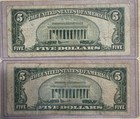 Lot Of 2 Vintage  5 Silver Certificates 1934-c   1934-d Blue Seal Notes