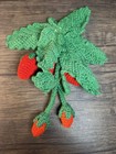 Vintage Handmade Crochet Strawberry Plant Vtg Wall Decor  Doilie
