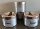 Vintage Tin Kitchen Canister Set 3 Piece Metal Copper Lids Tea Coffee Flour