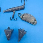 Vintage Fishing Tackle Lot 1970s Lead Sinkers Treble Hook Lures Rustic Handmade