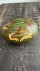 Vintage Small Wood Egg Trinket Jewelry Box Painted Scene Cheetah Animal India