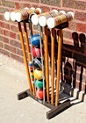 Well-loved Vintage Forster Croquet Set   Stand 6 Player  1 Stake Missing