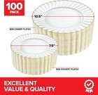 100 Pack Ivory Gold Scalloped Plastic Plates - Heavy-duty Disposable