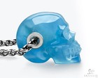 Gemstone Necklace Of 1 2  Aquamarine Hand Carved Crystal Skull Pendant
