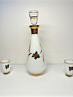 Decanter Shot Glasses Vintage Christmas Holly Berry  Barware Glass Set