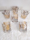 6 Cerga Glasses Tumbler  1954  22k Rimmed  3 25  Vintage Christmas Pattern