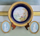 Antique Hand Painted Cobalt Blue Gold Encrusted Cabinet Plate Signed L  Saquet