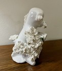 Vintage Spaghetti Ceramic Dog Figurine Flowers Butterfly Rare 5    Tall Htf Statue