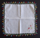 Vintage Tatting Lace Colorful Trim Embroidery Lady Handkerchief