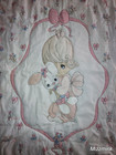 Precious Moments Bunny Girl Hand Stitched Baby Blanket Crib Necco Hearts 34x43 