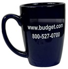 Budget Car Rental 11 Oz Coffee Mug Porcelain Blue And Orange Nos