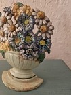 Antique Hubley Cast Iron Basket Of Flowers Doorstop  Original Paint-very Good