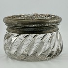 Antique Cut Glass Vanity Powder Jar Silverplate Cherub Lid Dresser Trinket Box