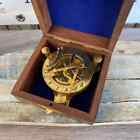 Small 2 5  Brass Sundial Desk Compass W  Wooden Box - Old Vintage Antique Style