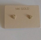 14k Solid Yellow Gold Heart Pave Crystals Stud Earrings Adult kids 