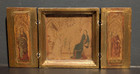 Antique Catholic Italian Triptych Gilded Gesso Communion Gift - 7 8 x4   opened 