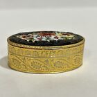 Vintage Oval Micro Mosaic Mini Hinged Pill Trinket Box Floral Design