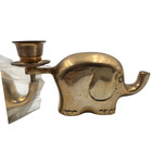 Vtg Brass Elephant Interlocking Candle Holders 2 Piece Set Mcm