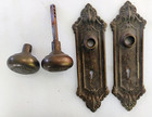 Antique Brass Bronze Door Knob Set   Ornate Back Plates