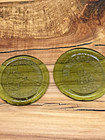 Jamestown Commemorative 2 Green Blown Glass Paperweight Circle Disc 1608 - 1988