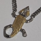 Two Tone Lizard Bottle Opener Pendant Necklace Silver Gold Cuban Link Chain Men 