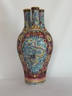Rare Chinese Triple-neck Dragon Vase Qianlong Mark Multicolor Porcelain Art