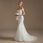 Off Shoulder Sweetheart Lace Mermaid Tulle Wedding Dress With Train Custom Size