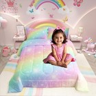 Rainbow Bedding Set For Kids Girls Teens Women Tie Dye Pastel Comforter Set T   