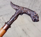 Wooden Walking Stick   Antique-vintage Bronze Wolf Handle   Elegant Cane Gift