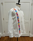 Medium Hand Made Long Sleeve San Antonino Embroidery Mexican Guayabera Shirt 