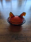 Unmarked Dark Amber Mini Hen On Nest Salt Cellar