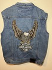 Vintage Harley Davidson Milwaukee Eagle Denim Jean Vest Size L 90s Patch Biker
