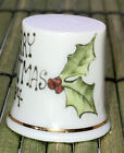 Vintage Porcelain Thimble Merry Christmas 1984 Holly Gold Rim