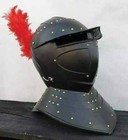 Halloween Medieval Barbute Helmet Roman Knight Armor Helmet With Plume