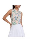 Bad Birdie Womens Floral Sleeveless Golf Polo Peach Stretch Performance Top L