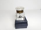 Vintage Cut Glass crystal Inkwell With Hinged Brass Repousse Lid   Collar