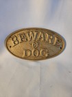 Vintage Beware Of Dog Brass Plaque