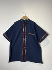 Mexican Guayabera Short Sleeve Shirt Traditional Style Embroidered Navy G   L