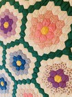 Vintage Large Hand Quilted Grandmother   s Flower Garden Quilt