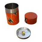 Vintage Japanese Tea Caddy Tin Metal Canister Storage Box W lid Orange W leaves