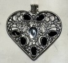New Extra Large Pierce Heart-polish Black Onyx Pendant Sterling Silver Plated