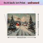 Christmas Winter Village Wall Art Print  Rustic Snowy Farmhouse Landscape Paint