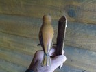 Antique Folk Art Single Piece Of Hard Wood Carved From Pa Painted Songbird