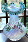 Fenton Museum Collection French Opalescent Spiral Optic Vase  Signed W  Label