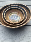 Set Of 3 Mexican Pottery Bowls Marked  mexico  Blue Floral Scalloped Rim