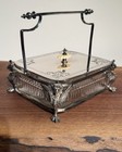 Antique Victorian Silver Plated And Cut Glass Sardine Dish With Gargoyle Feet